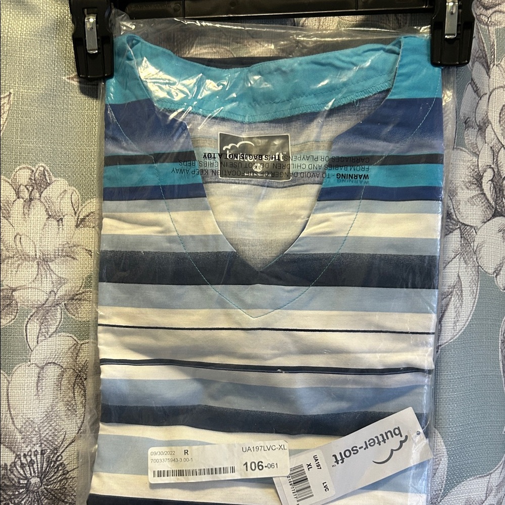 Butler + Soft Women’s Blue Striped V-Neck Short Sleeve Tee